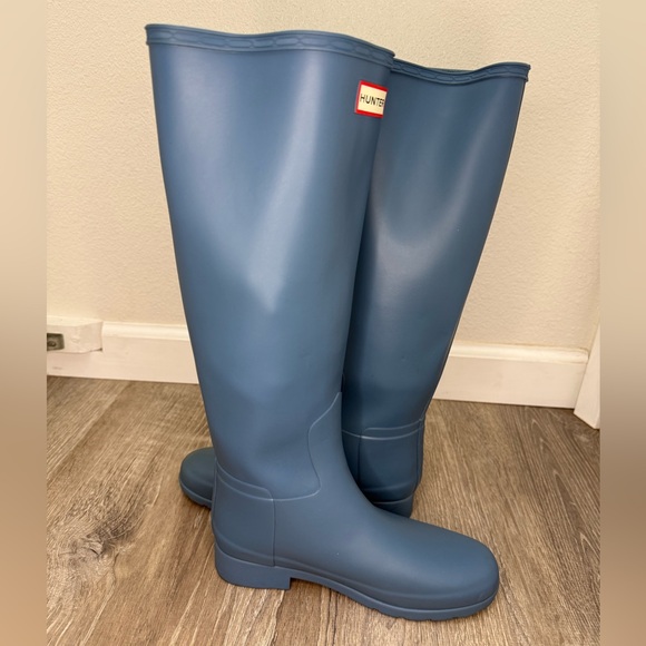 Hunter Blue Tall Matte Rubber Rain Boots Size 5 - Picture 6 of 10